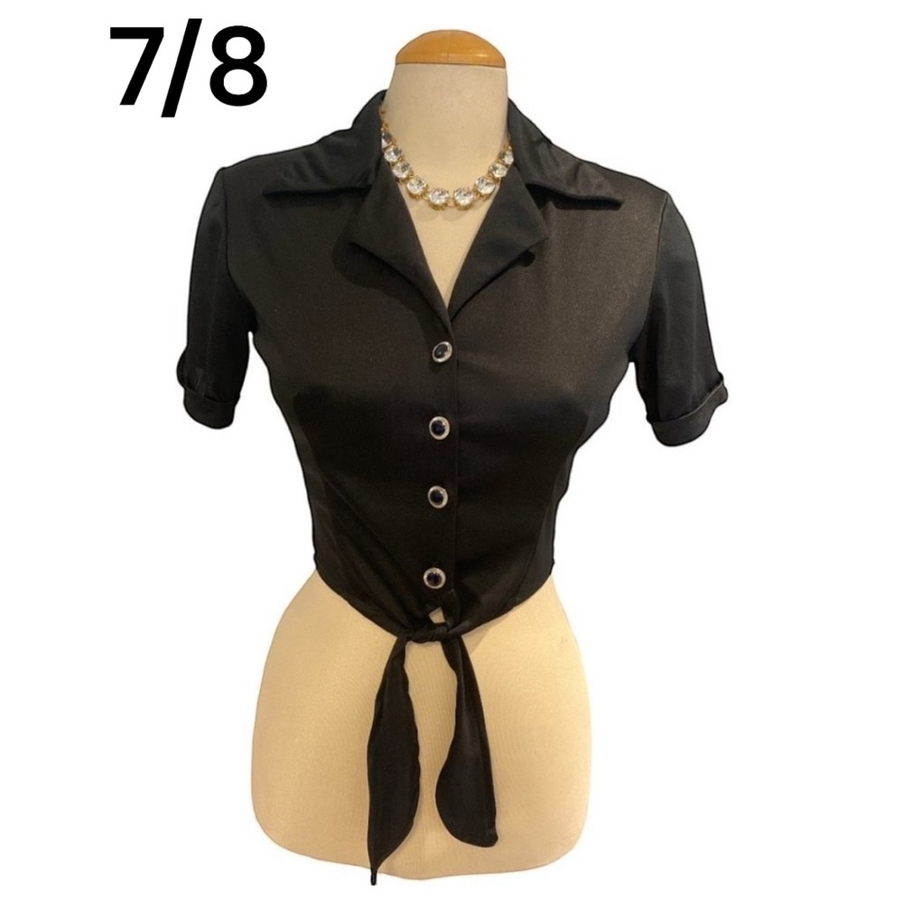SMART SET Crop Top Button Down with Tie Size 7/8 Vintage Style 50's Look
